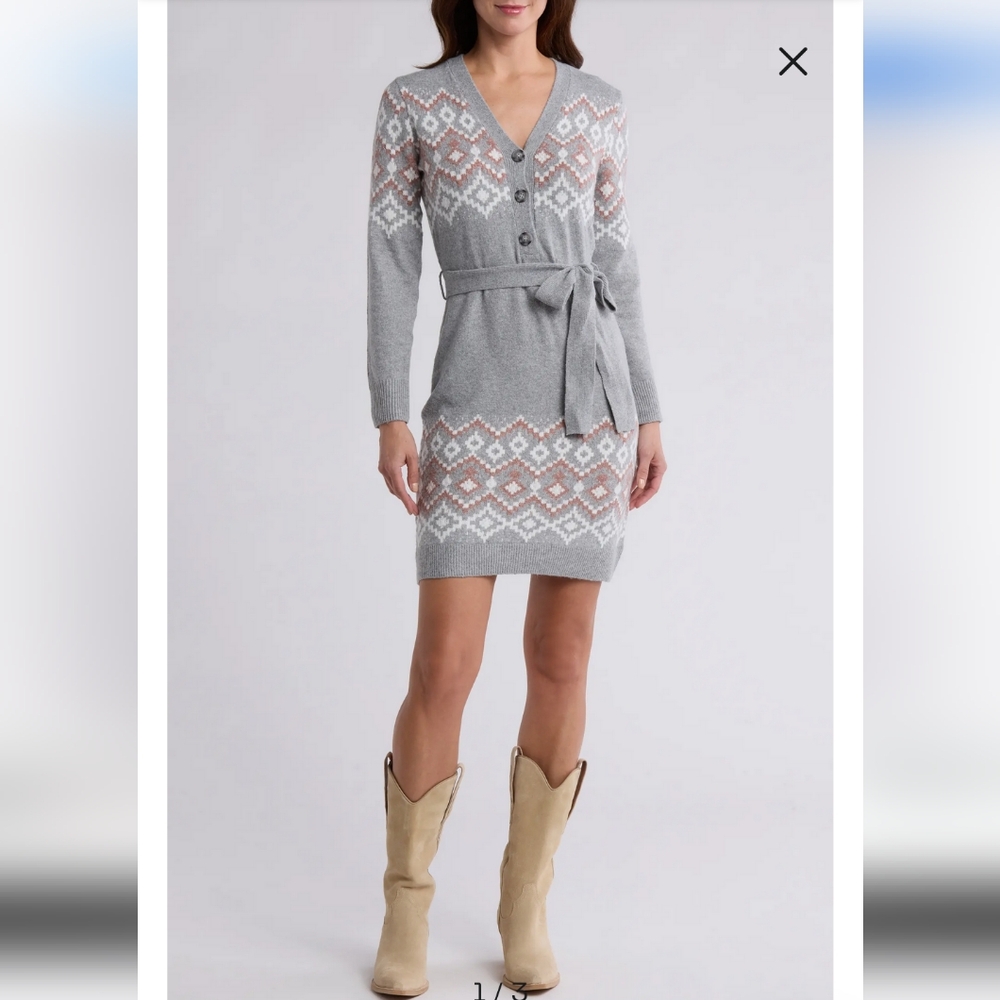 Lucky Brand Snowflake Geometric Cardigan Sweater Dress Women's Plus Size  1X NWT